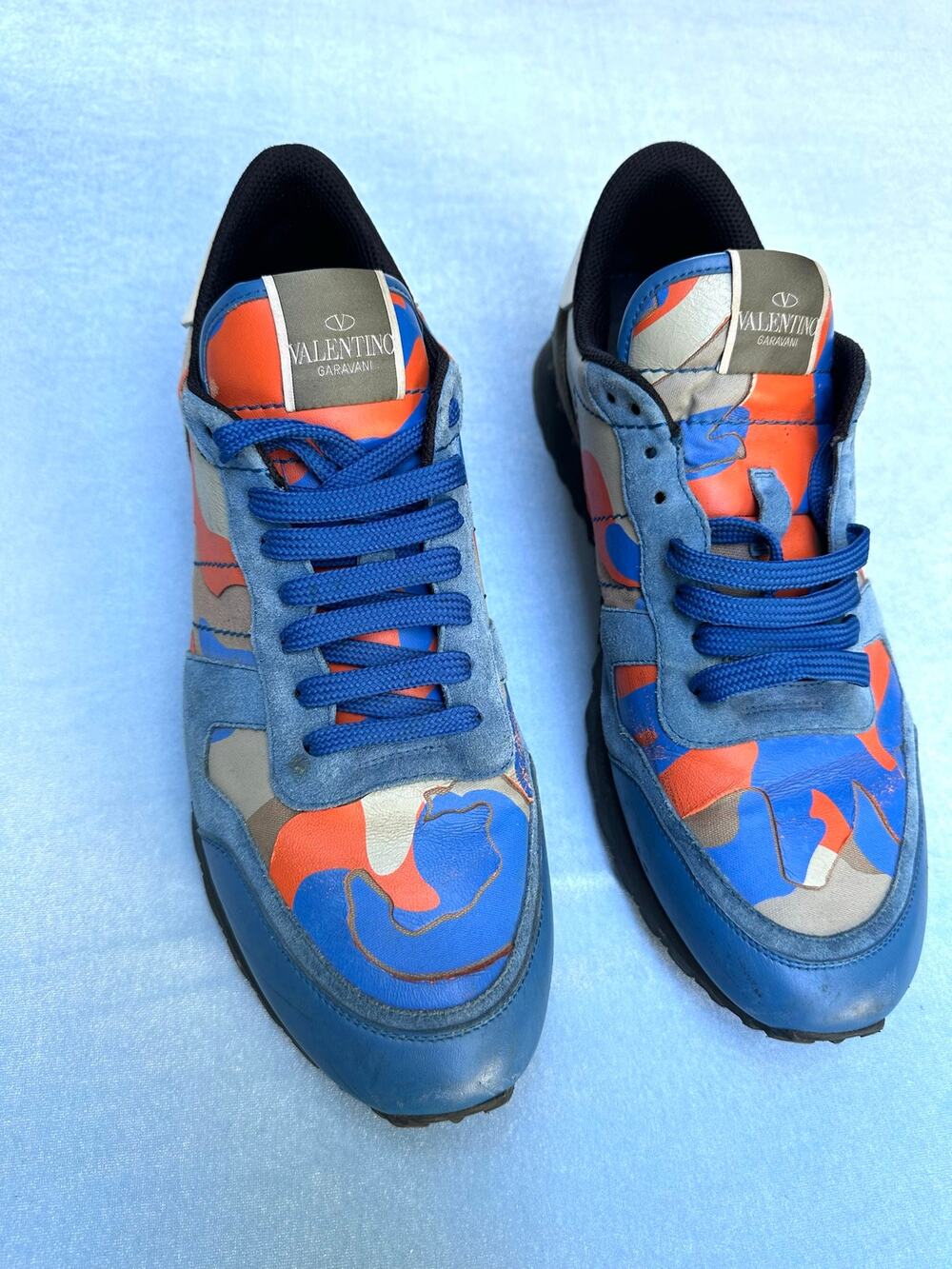 Valentino Rockrunner Camo Blue Orange Khaki Rockstud Mens Sneakers EU 46 US 13